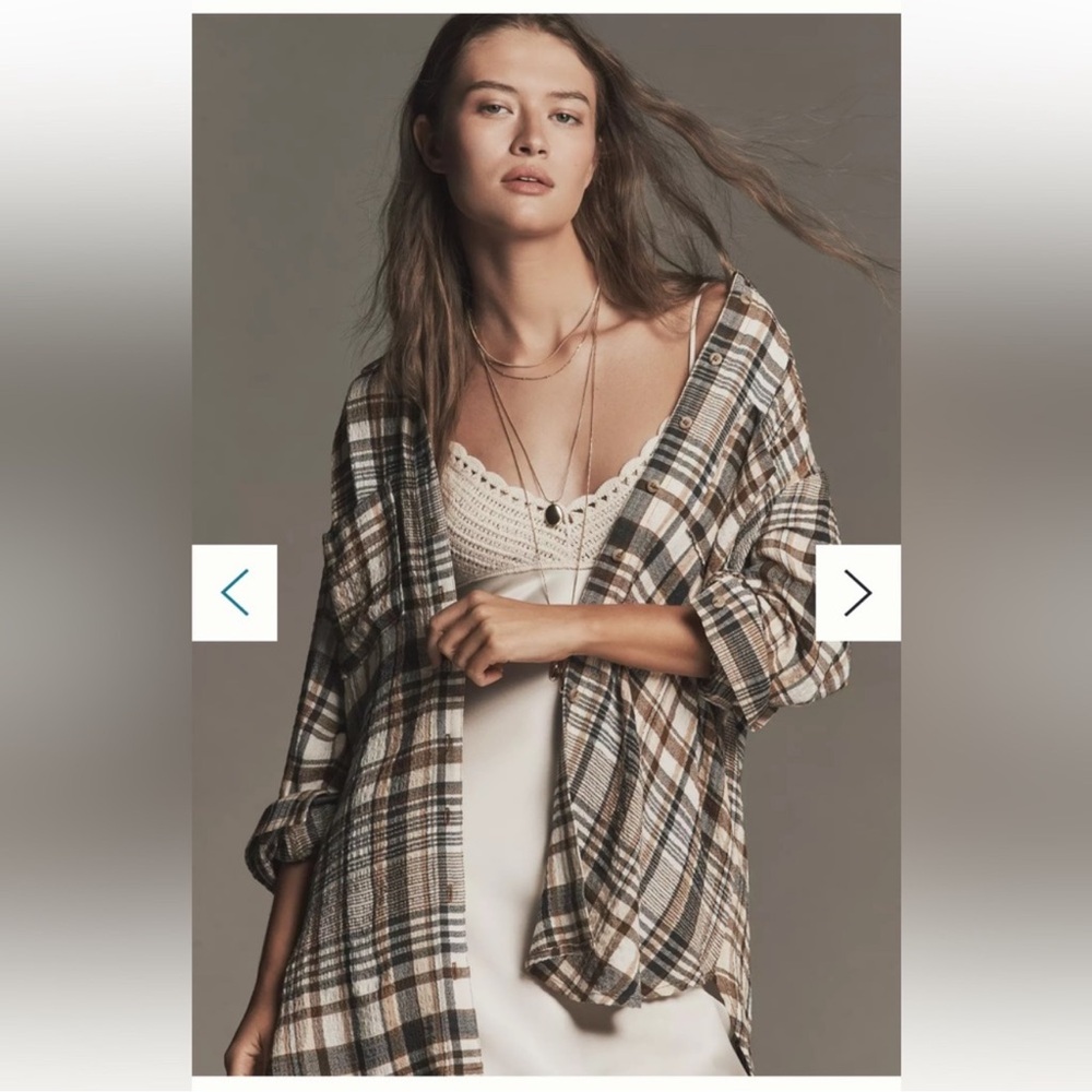 Pilcro Hadley Relaxed Plaid Buttondown Shirt - Brown tan black oversized